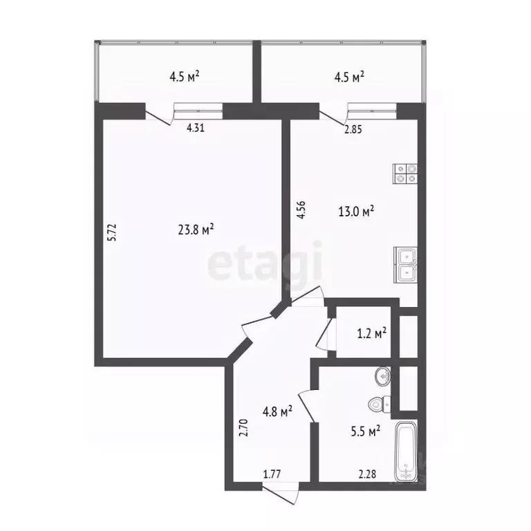 1-к кв. Тюменская область, Тюмень Широтная ул., 114к2 (50.0 м) - Фото 1