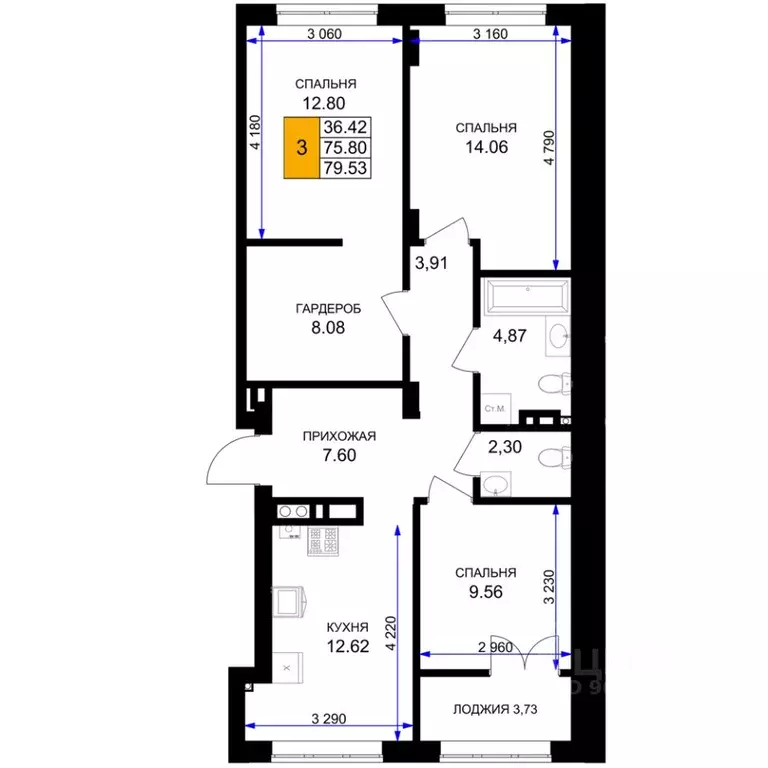 3-к кв. Калининградская область, Гурьевск Включи жилой комплекс (79.53 ... - Фото 1