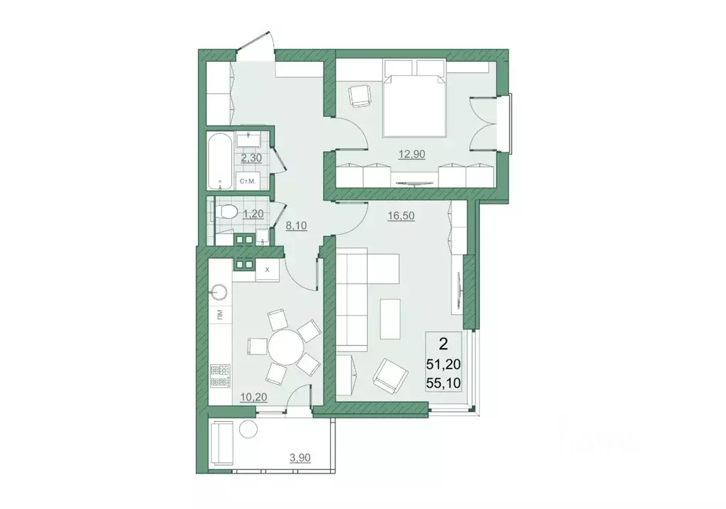 2-к кв. Саратовская область, Саратов просп. Героев Отечества, 7 (51.2 ... - Фото 1