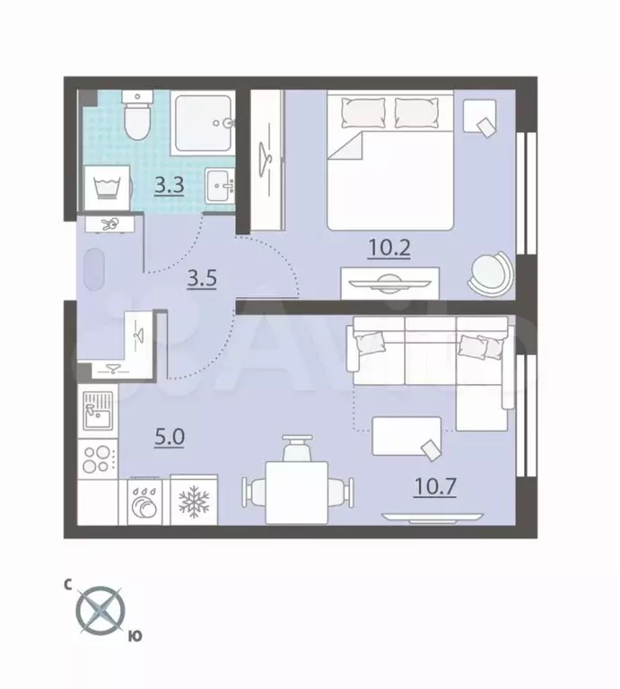 1-к. квартира, 32,7 м, 5/8 эт. - Фото 0