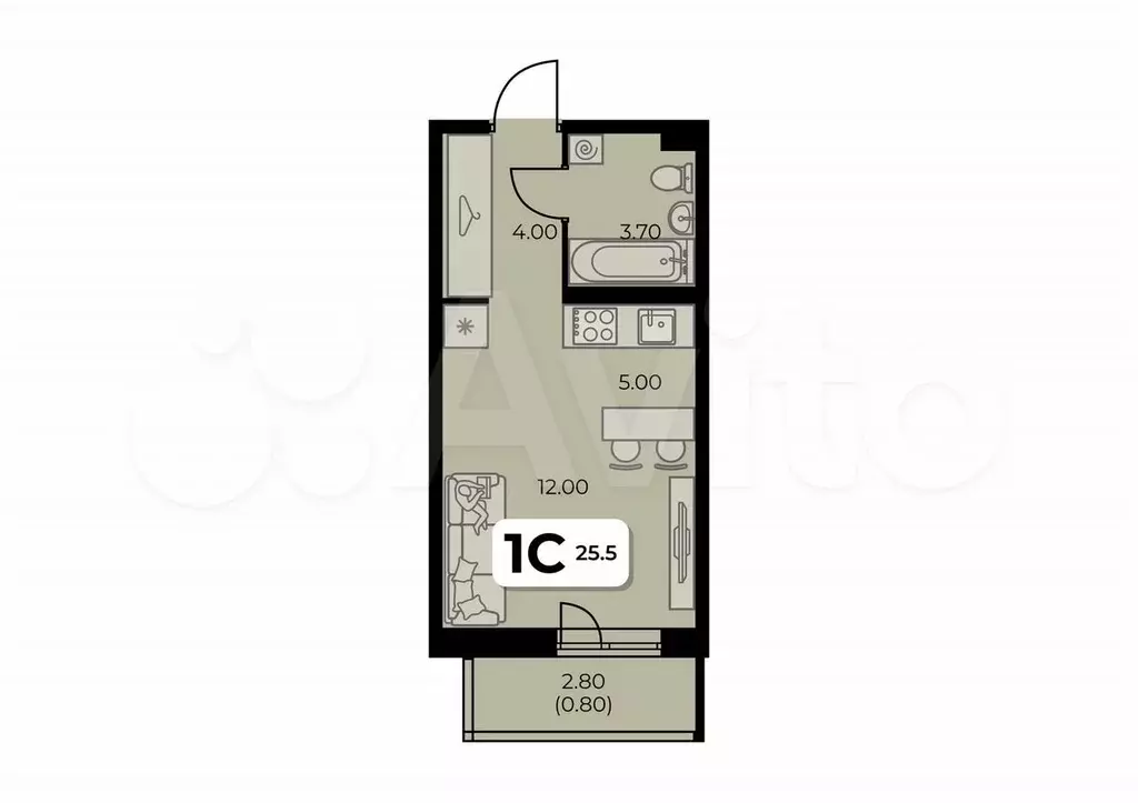 Квартира-студия, 25,5 м, 6/8 эт. - Фото 0