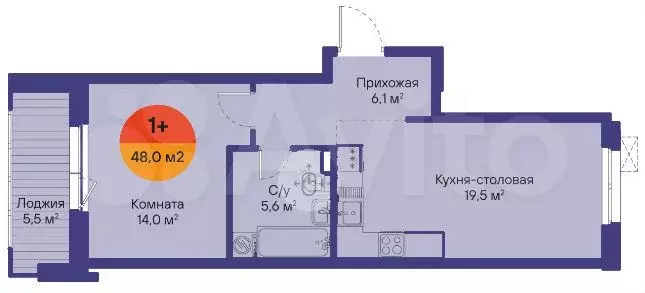 1-к. квартира, 48 м, 1/16 эт. - Фото 1