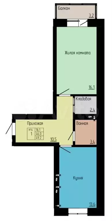 1-к. квартира, 49,7 м, 3/4 эт. - Фото 0