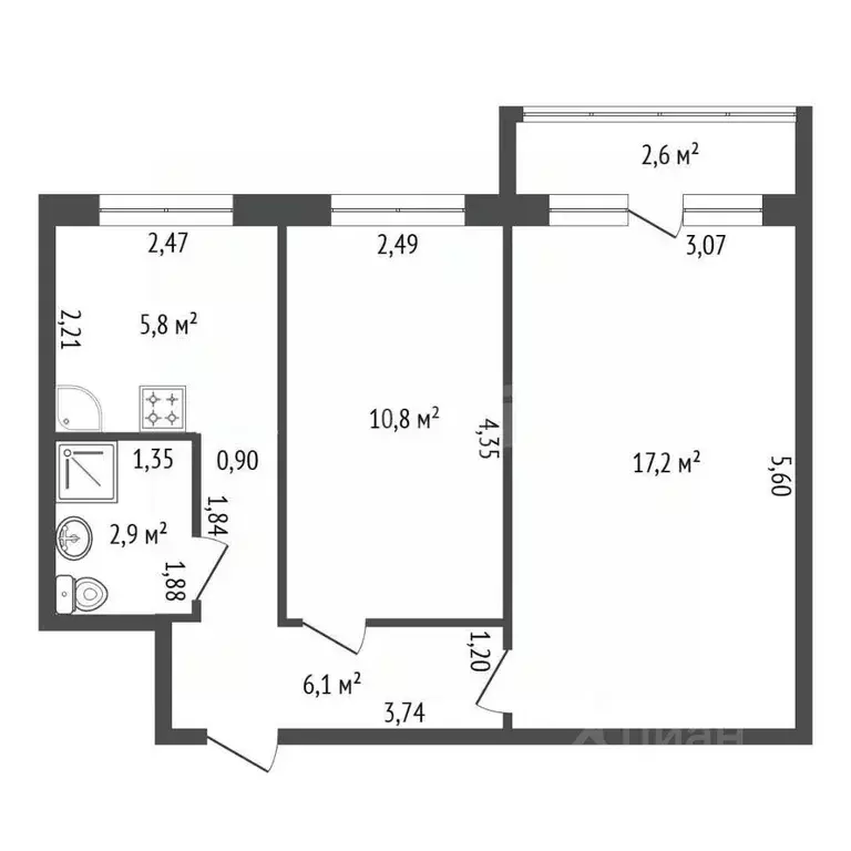 2-к кв. Башкортостан, Уфа Интернациональная ул., 151 (42.8 м) - Фото 2