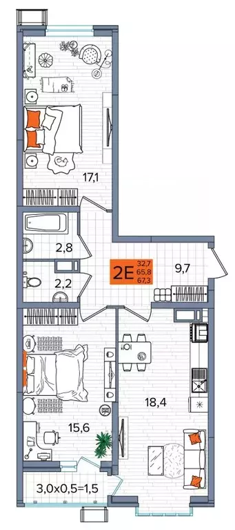 2-к кв. Краснодарский край, Краснодар ул. Константина Гондаря, 98к1 ... - Фото 0