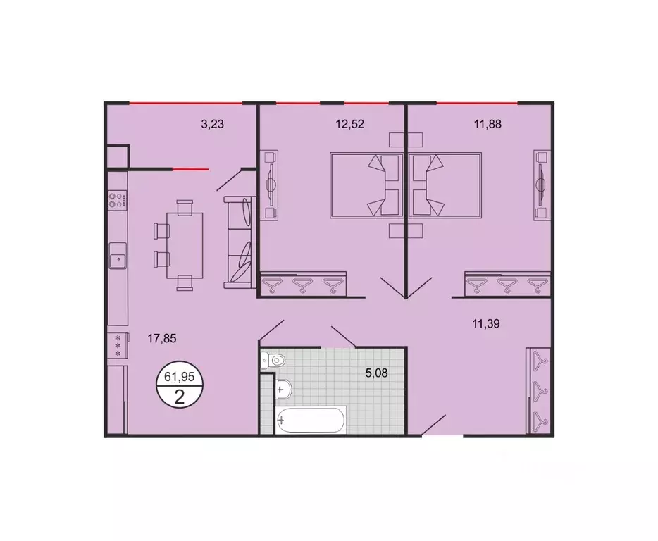 2-к кв. Ставропольский край, Ставрополь № 15 мкр,  (61.95 м) - Фото 1