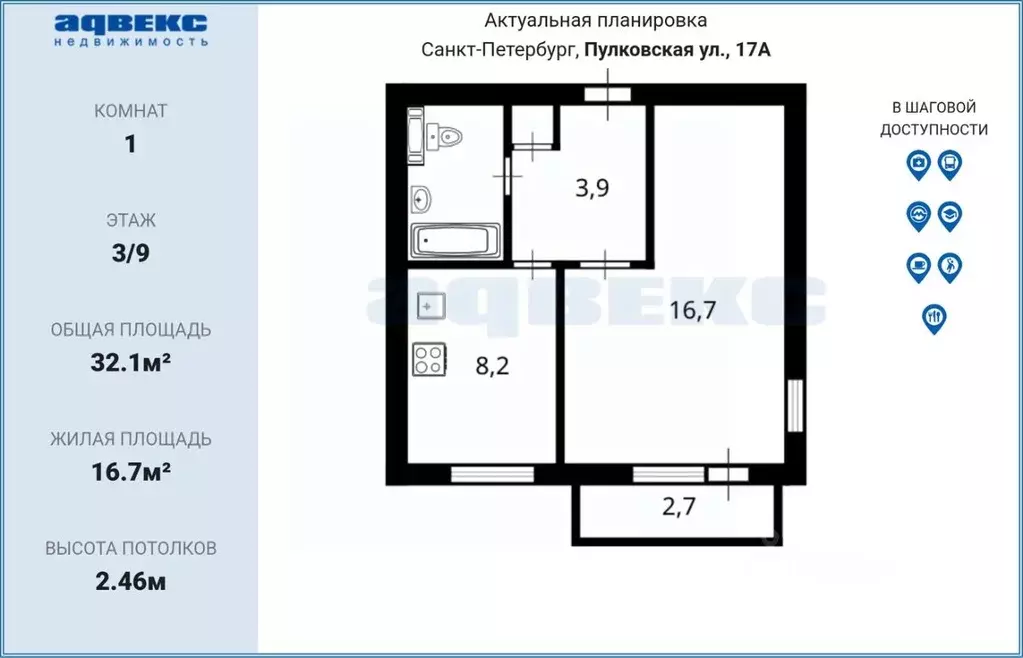 1-к кв. Санкт-Петербург Пулковская ул., 17 (33.6 м) - Фото 2