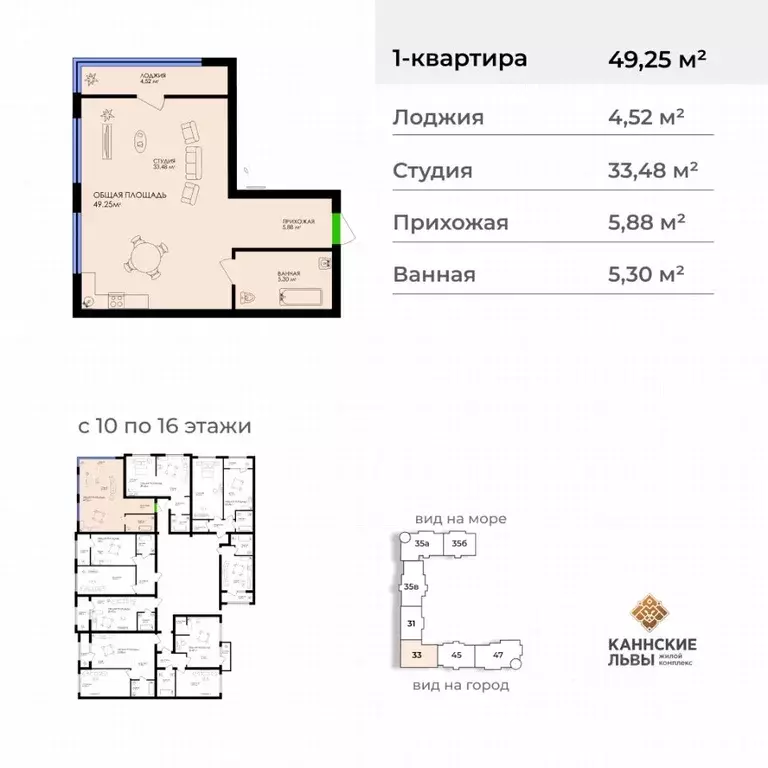 Студия Дагестан, Махачкала ул. Лаптиева, 43А (49.25 м) - Фото 1