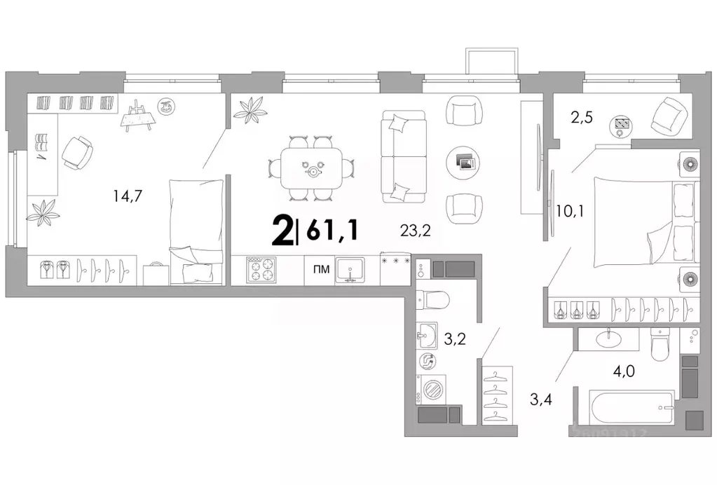 2-к кв. Владимирская область, Владимир Уно жилой комплекс (61.1 м) - Фото 1