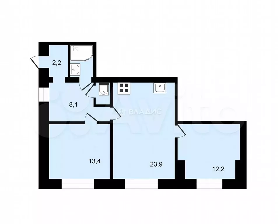 2-к. квартира, 63,9 м, 1/5 эт. - Фото 0