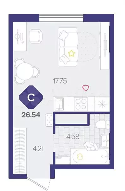 Квартира-студия, 26,5 м, 13/14 эт. - Фото 1