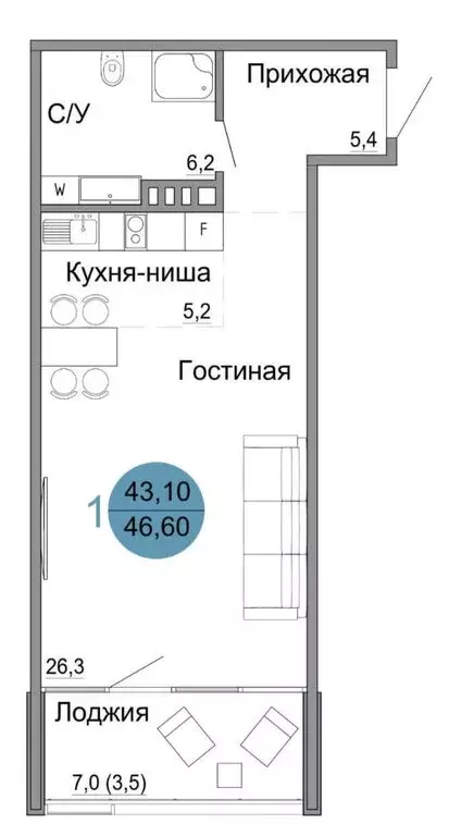 1-комнатная квартира: Керчь, жилой комплекс Белый город (46.6 м) - Фото 0