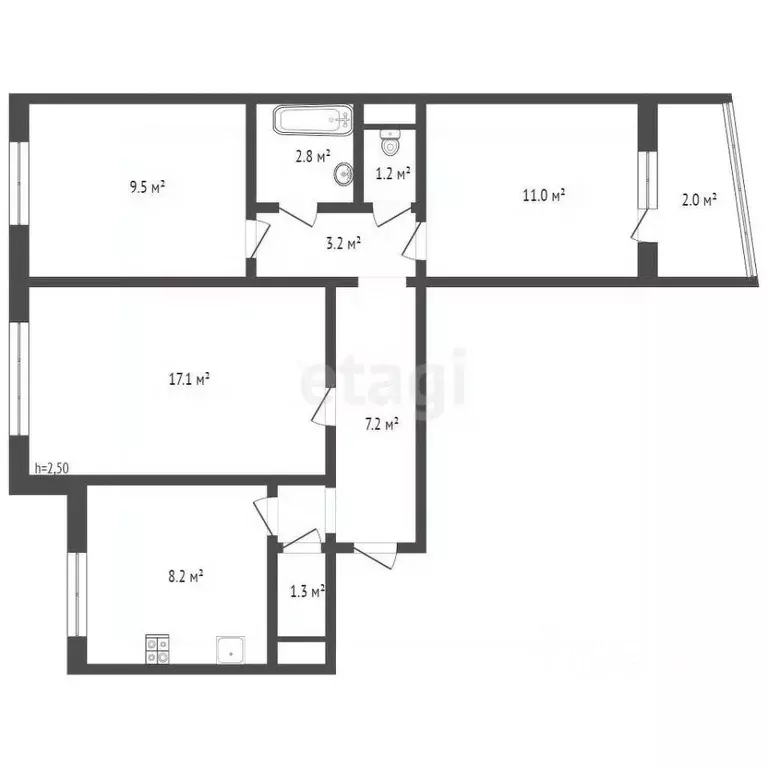 3-к кв. Брянская область, Брянск ул. Ромашина, 38/1 (63.5 м) - Фото 1