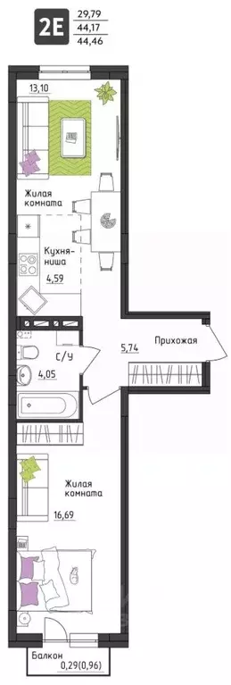 2-к кв. Пермский край, Пермь Верхне-Вишерская ул., 40 (44.46 м) - Фото 0