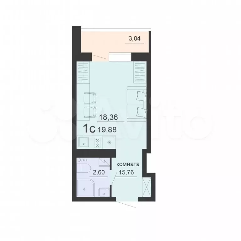 Квартира-студия, 19,9 м, 20/20 эт. - Фото 0