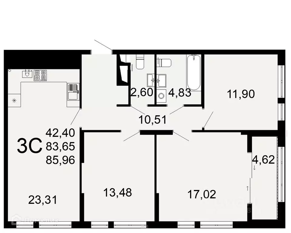 3-к кв. Рязанская область, Рязань Льговская ул., 10 (85.96 м) - Фото 0