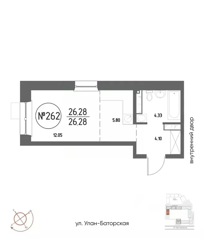 Студия Иркутская область, Иркутск Макс жилой комплекс (26.28 м) - Фото 1