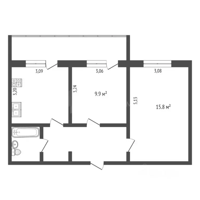 2-к кв. Тюменская область, Тюмень ул. Самарцева, 19а (47.2 м) - Фото 1