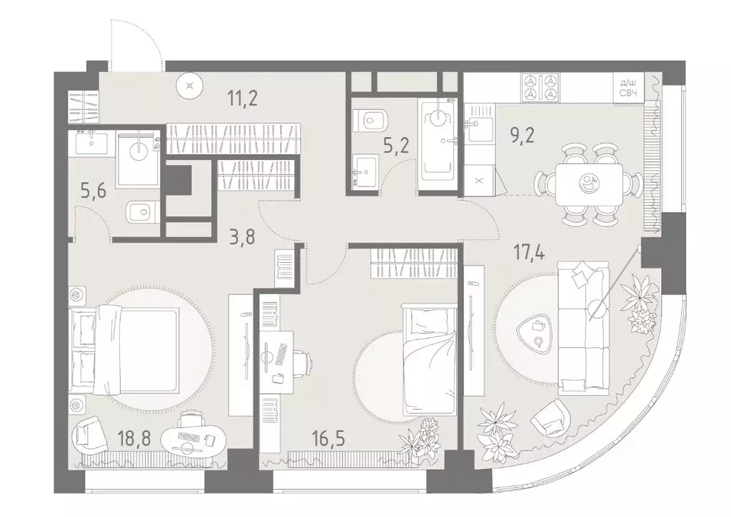 3-к кв. Москва Родина Парк жилой комплекс, к4 (83.9 м) - Фото 2
