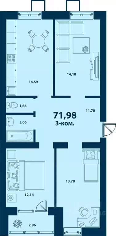 3-к кв. Башкортостан, Уфа городской округ, д. Ветошниково Город ... - Фото 1