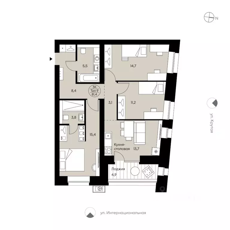 3-к кв. Коми, Сыктывкар Крутая ул., 2 (81.4 м) - Фото 1