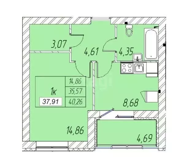 1-комнатная квартира: Альметьевск, улица Ленина, 173 (37.91 м) - Фото 2