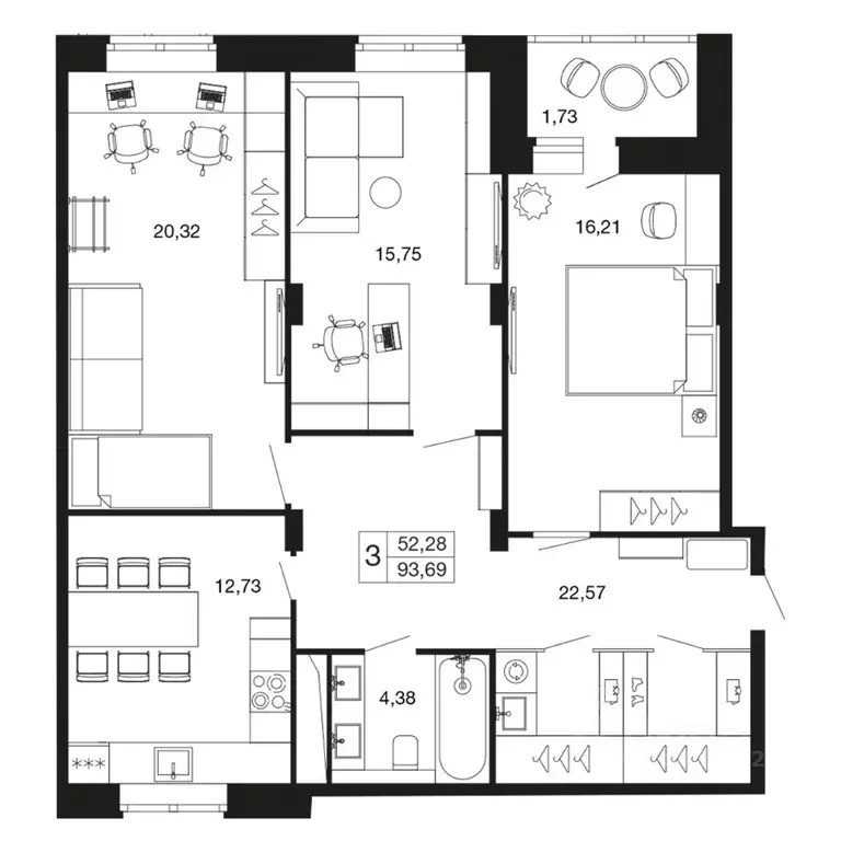 3-к кв. Московская область, Апрелевка Наро-Фоминский городской округ, ... - Фото 1