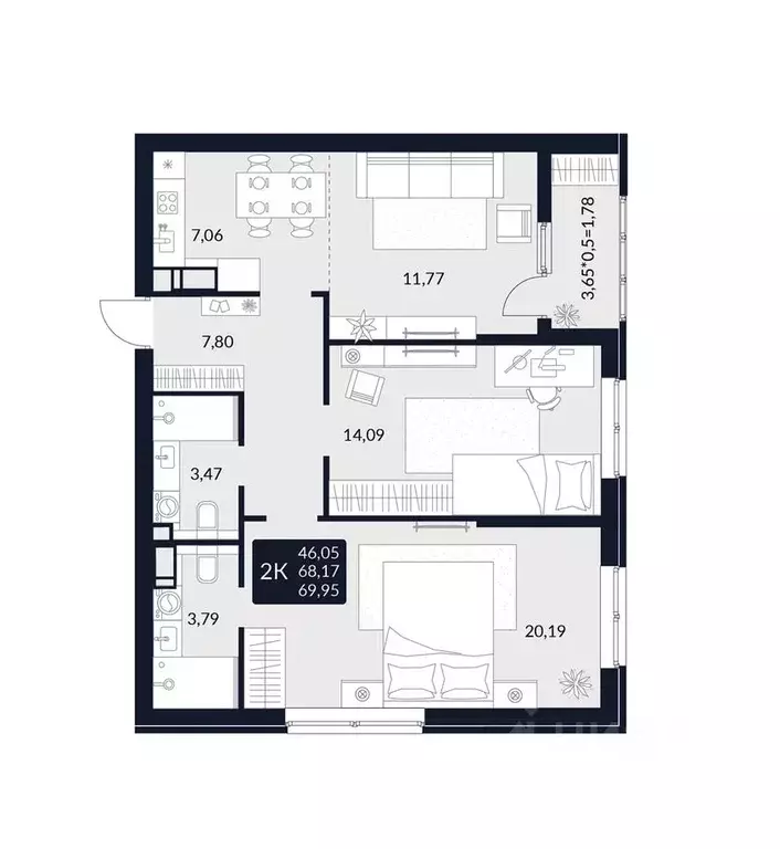 2-к кв. Адыгея, Майкоп Лесная ул. (69.95 м) - Фото 1