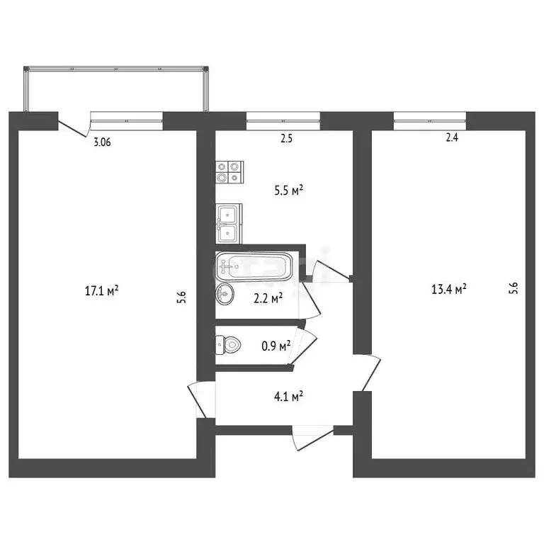 2-комнатная квартира: Судак, улица Мичурина, 2 (43.2 м) - Фото 1
