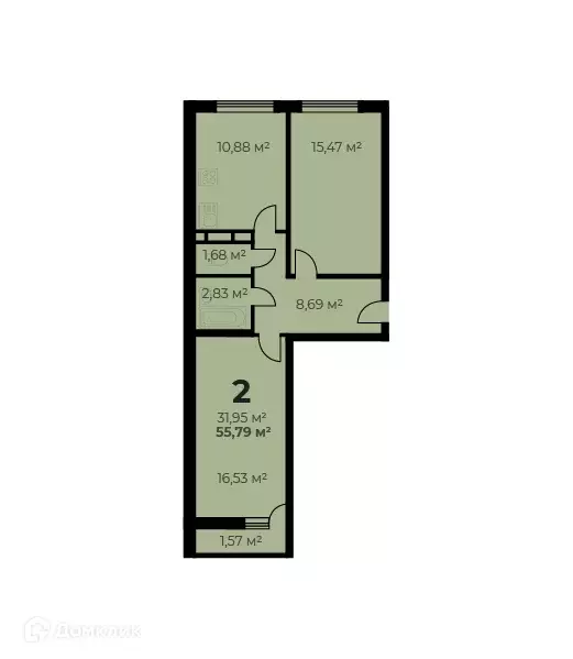 Продаётся 2-к квартира, 55.79 м - Фото 0