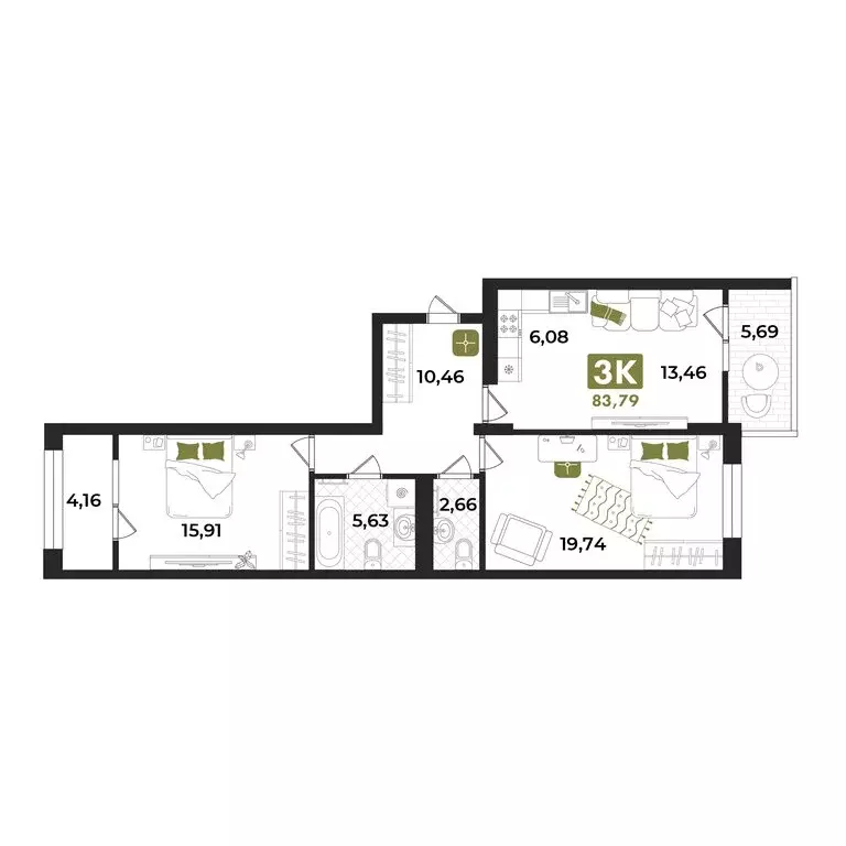 3-комнатная квартира: Тюмень, улица Евгения Войнова, 7 (83.4 м) - Фото 1