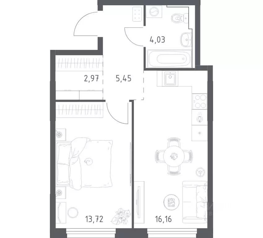 1-к кв. Нижегородская область, Нижний Новгород ул. Дружбы, 33 (42.33 ... - Фото 1