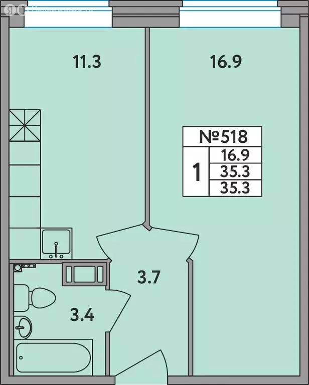 1-комнатная квартира: Новое Девяткино, Главная улица, 2 (35.3 м) - Фото 1