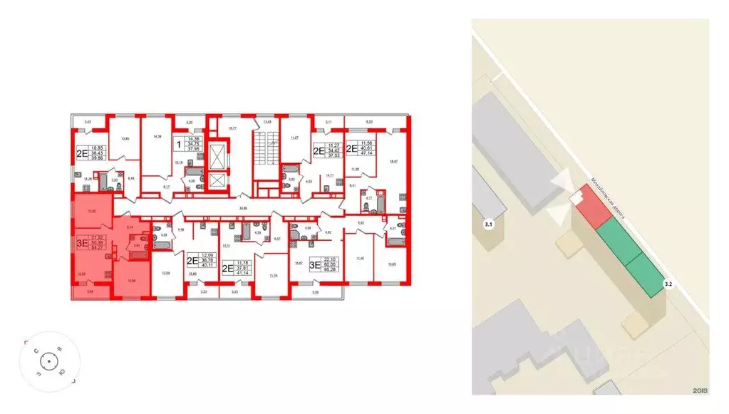 Квартира, 2 комнаты, 54.27 м - Фото 0