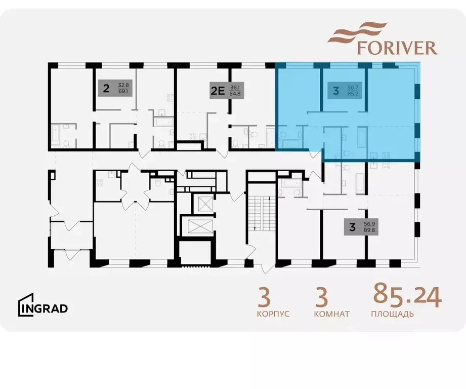 3-к кв. Москва Г мкр, Форивер жилой комплекс, 3 (85.24 м) - Фото 1