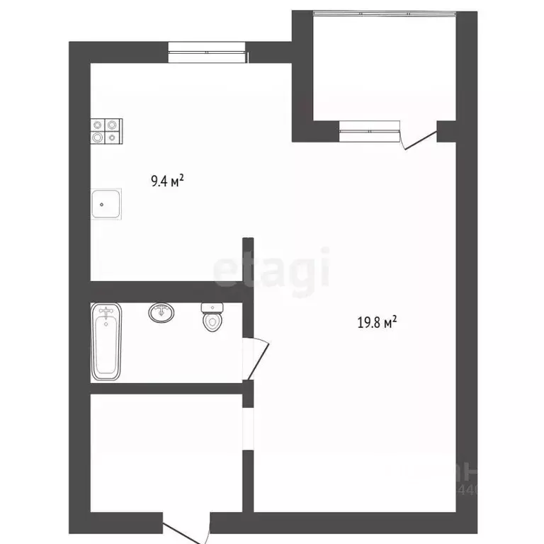 Студия Тюменская область, Тюмень Полевая ул., 105к2 (37.8 м) - Фото 2