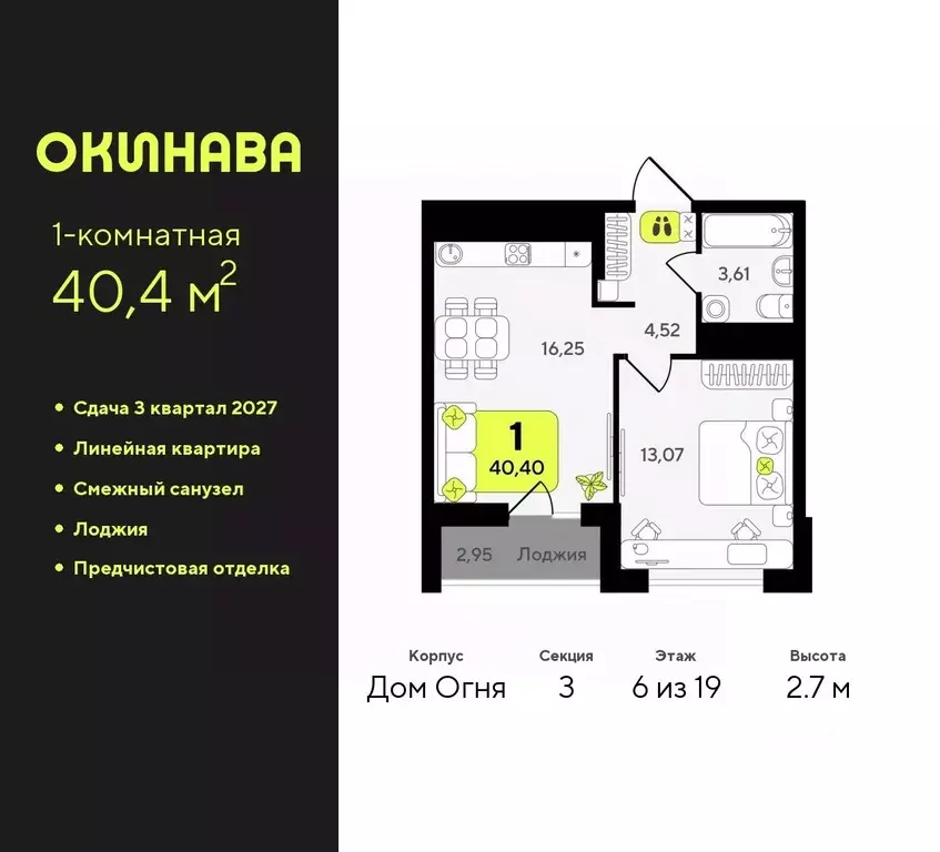 1-к кв. Тюменская область, Тюмень Окинава жилой комплекс (40.4 м) - Фото 0