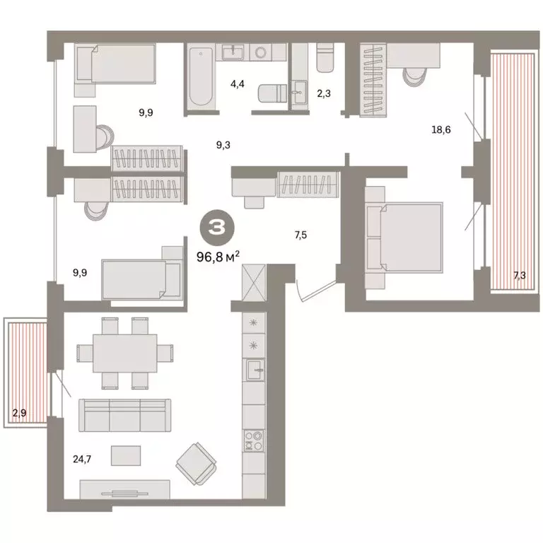 3-комнатная квартира: Екатеринбург, жилой район Сортировочный, ... - Фото 2