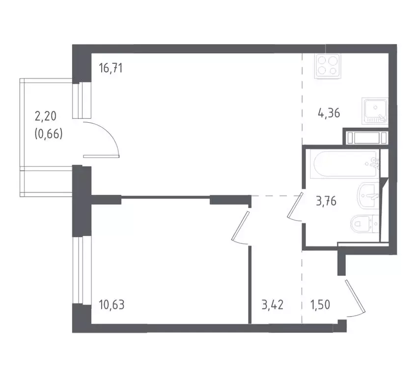 1-комнатная квартира: деревня Юрлово, к1/1 (41 м) - Фото 1