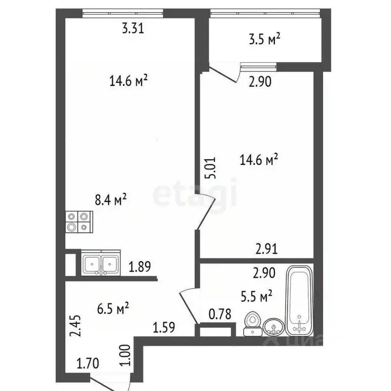 1-к кв. Санкт-Петербург Мебельная ул., 49/92 (49.6 м) - Фото 1