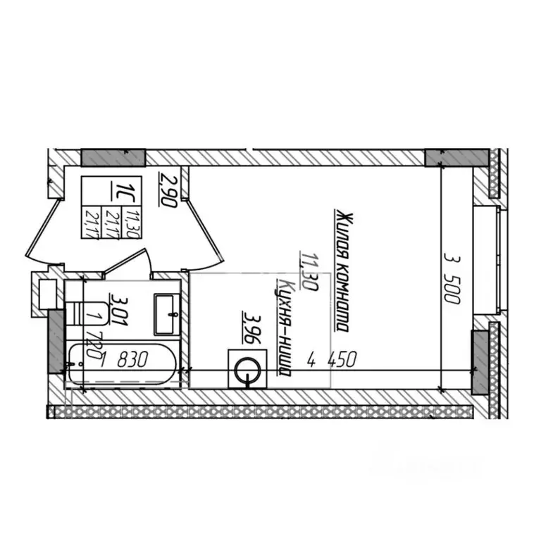 Студия Новосибирская область, Новосибирск Фабричная ул., 65 (21.3 м) - Фото 2