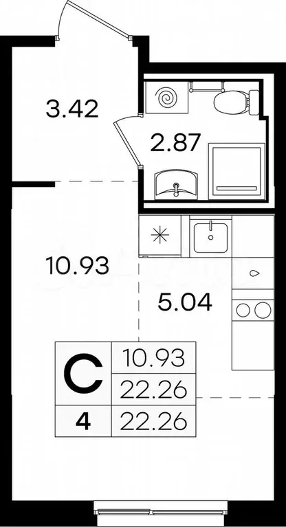 Квартира-студия, 22,3 м, 1/9 эт. - Фото 0
