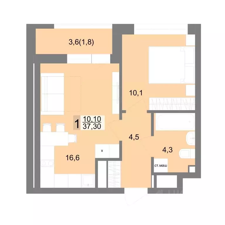 1-к кв. Свердловская область, Екатеринбург ул. Семена Лагоды, 80 (37.3 ... - Фото 1