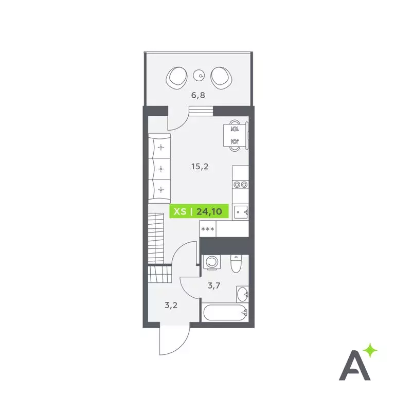 Квартира-студия: Кудрово, Солнечная улица, 10к1 (24.1 м) - Фото 1
