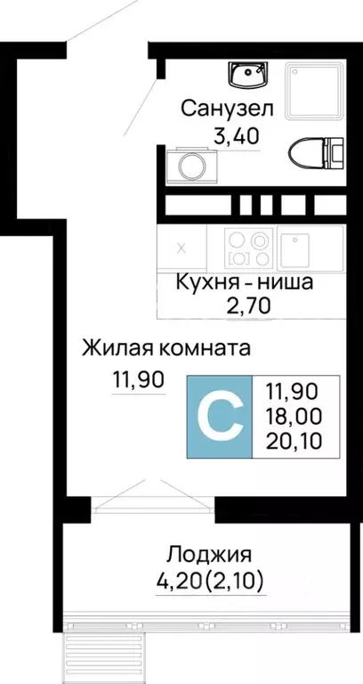 Студия Адыгея, Тахтамукайский район, Яблоновский пгт  (20.1 м) - Фото 1