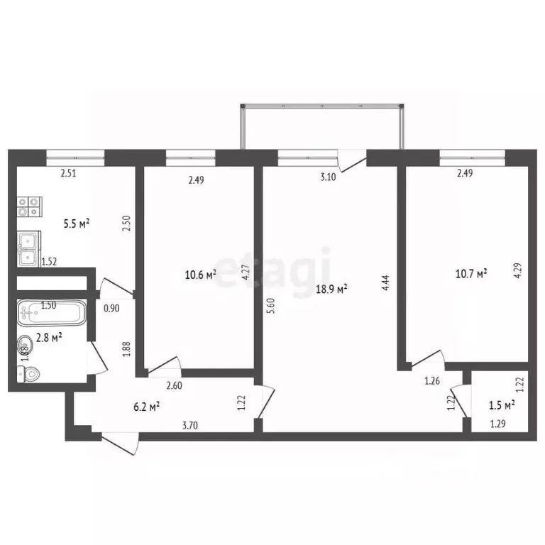 3-к кв. Чувашия, Чебоксары ул. Энтузиастов, 5к1 (56.2 м) - Фото 2