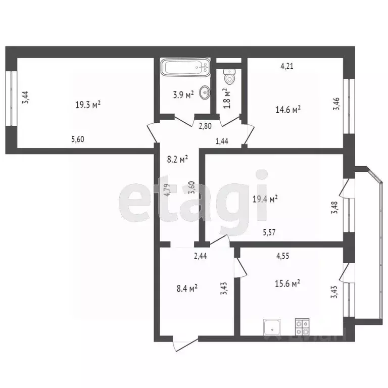 3-к кв. Тюменская область, Тюмень Широтная ул., 171к6 (91.2 м) - Фото 2