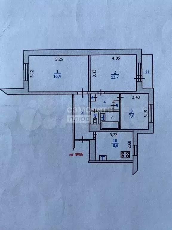 3-к. квартира, 60,3 м, 4/9 эт. - Фото 0