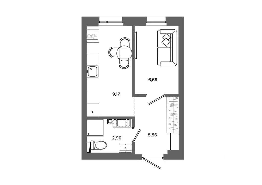 1-к кв. Ханты-Мансийский АО, Сургут 30А мкр,  (24.32 м) - Фото 0