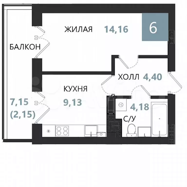1-к. квартира, 34 м, 2/5 эт. - Фото 0